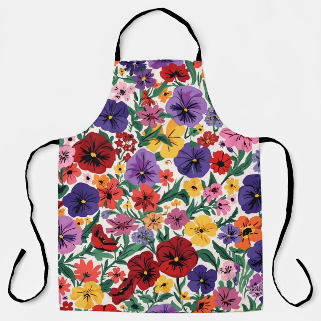 Vibrant Wildflower Pansy Botanical Pattern Apron (Front)