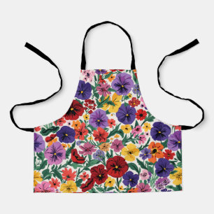 Vibrant Wildflower Pansy Botanical Pattern Apron