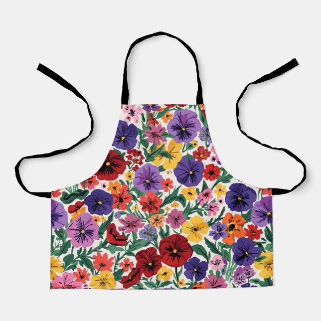 Vibrant Wildflower Pansy Botanical Pattern Apron (Front)