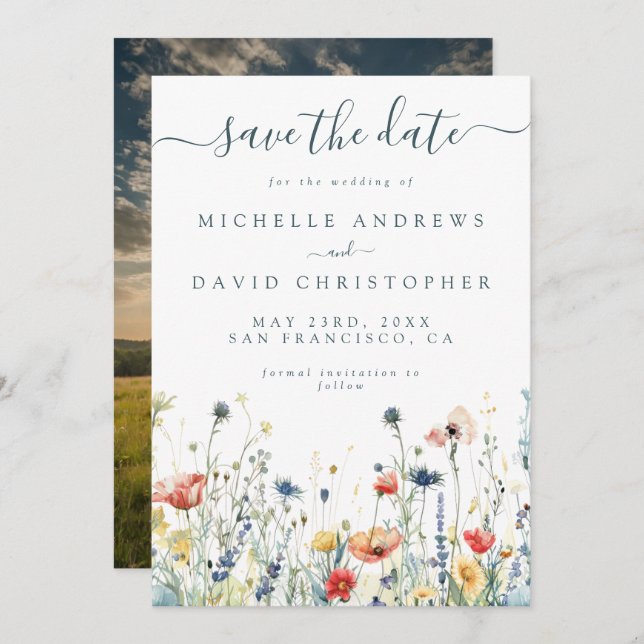 Vibrant Wildflower Photo Save The Date (Front/Back)