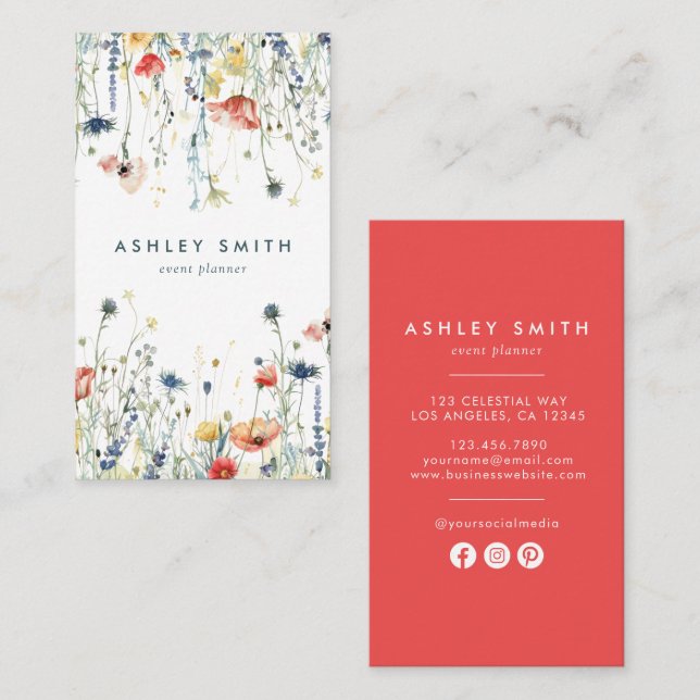Vibrant Wildflower Social Media Business Card (Front/Back)