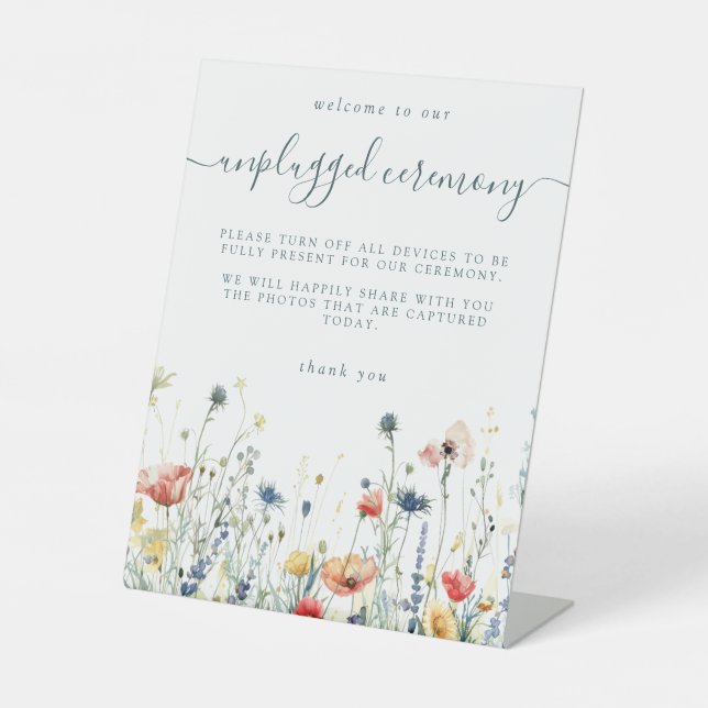 Vibrant Wildflower Unplugged Ceremony Pedestal Sign (Front)