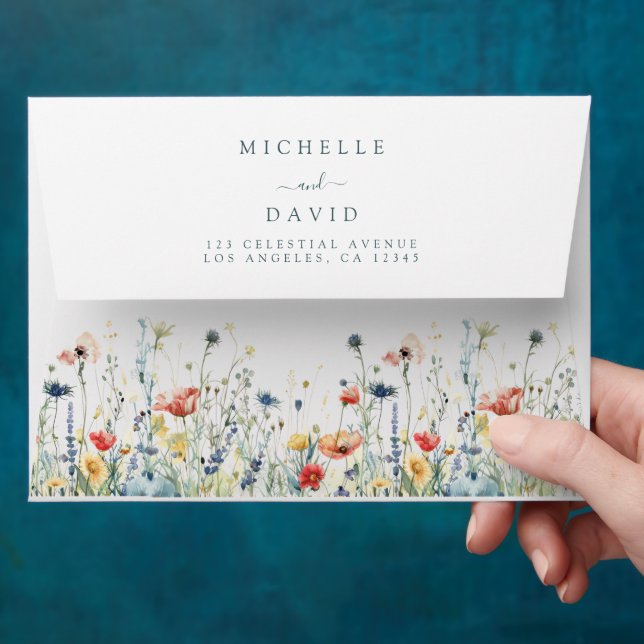 Vibrant Wildflower Wedding Envelope (Hand)