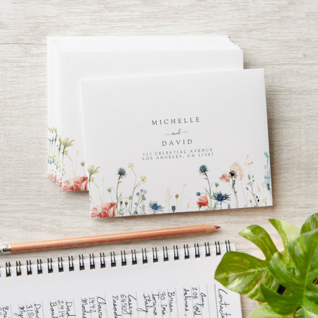 Vibrant Wildflower Wedding Self-Addressed RSVP Envelope (Stacked)
