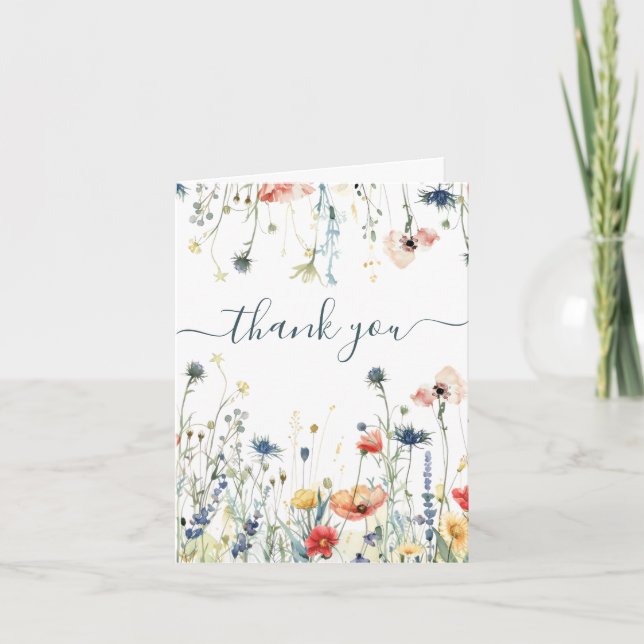 Vibrant Wildflower Wedding Thank You Card (Front)