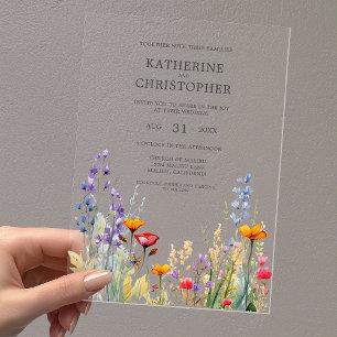 Vibrant Wildflowers Elegant Wedding Clear Acrylic Invitations