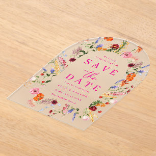 Vibrant Wildflowers Frosted Wedding Save The Date Acrylic Invitations