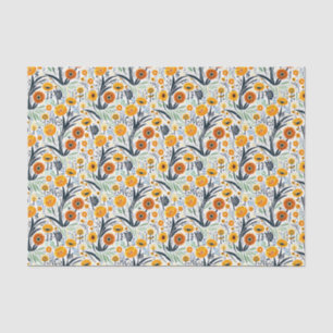 Vibrant Wildflowers & Leaves on White Background Tissue Paper