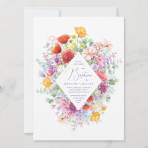 Vibrant Wildflowers Simple Floral Baptism Invitation