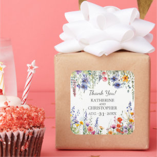 Vibrant Wildflowers Wedding Elegant Thank You Square Sticker