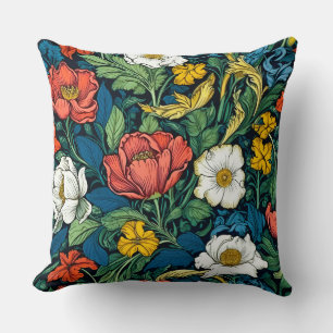 Vibrant William Morris Art Nouveau Floral Cushion
