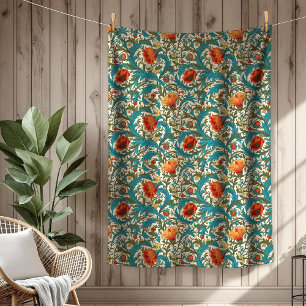 Vibrant William Morris Timeless Floral Elegance Fleece Blanket