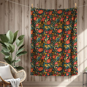 Vibrant William Morris Timeless Floral Elegance Fleece Blanket