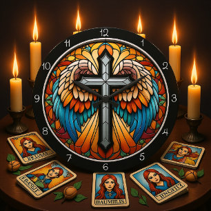 Vibrant Winged Cross Large Clock