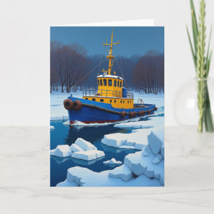 Vibrant Winter Boat Scene Card