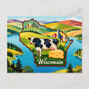 Vibrant Wisconsin Conceptual Map Art Postcard