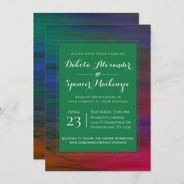 Vibrant Wisps | Jewel Tone Watercolor Wedding Invitation (Front/Back)