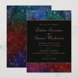 Vibrant Wisps   Jewel Tone Watercolor Wedding Invitation