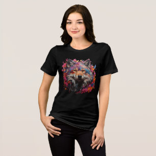Vibrant Wolf with Abstract Floral Design Tri-Blend Shirt