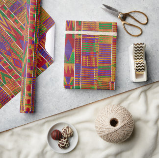 Vibrant Woven Kente Cloth Textile Inspired Holiday Wrapping Paper