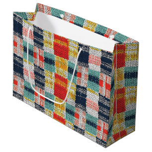 Vibrant Woven Plaid - Retro Boho Chequered Pattern Large Gift Bag