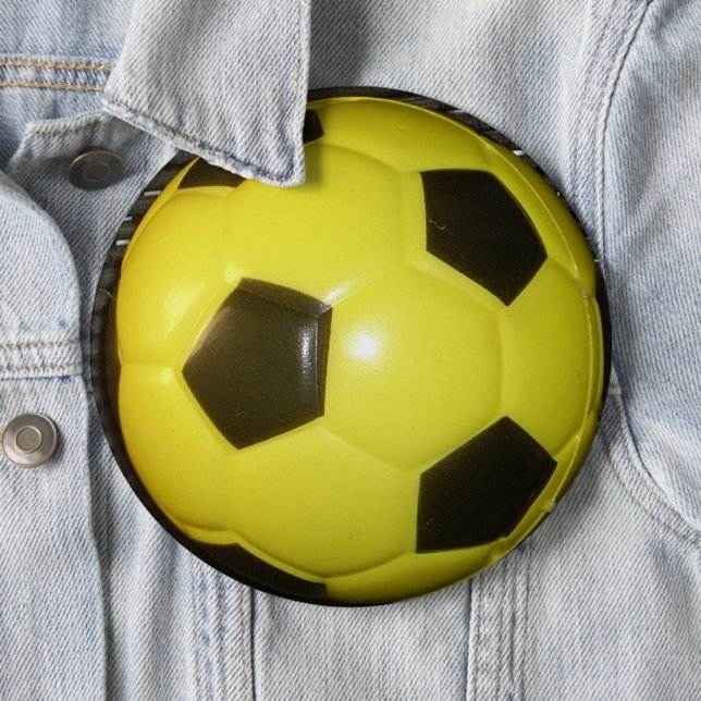 Vibrant Yellow and Black Football (Soccer) Art 6 Cm Round Badge (In Situ)