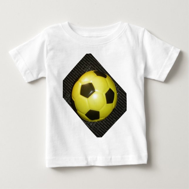 Vibrant Yellow and Black Football (Soccer) Art Baby T-Shirt (Front)
