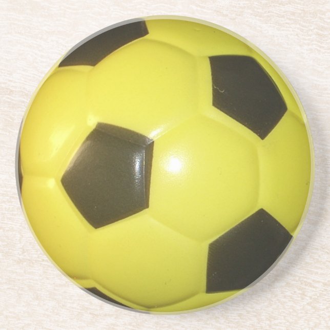 Vibrant Yellow and Black Football (Soccer) Art Coaster (Front)