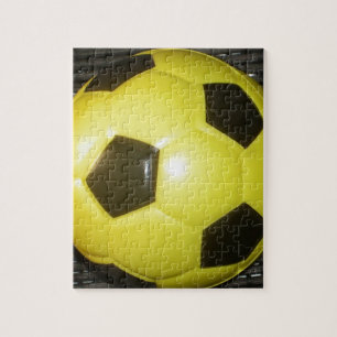 Vibrant Yellow and Black Football (Soccer) Art Jigsaw Puzzle