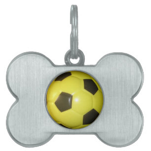 Vibrant Yellow and Black Football (Soccer) Art Pet Tag