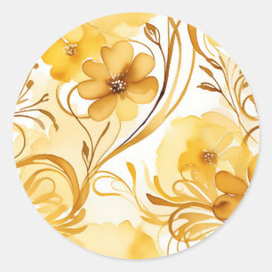 Vibrant Yellow and Gold Watercolor Floral Classic Round Sticker