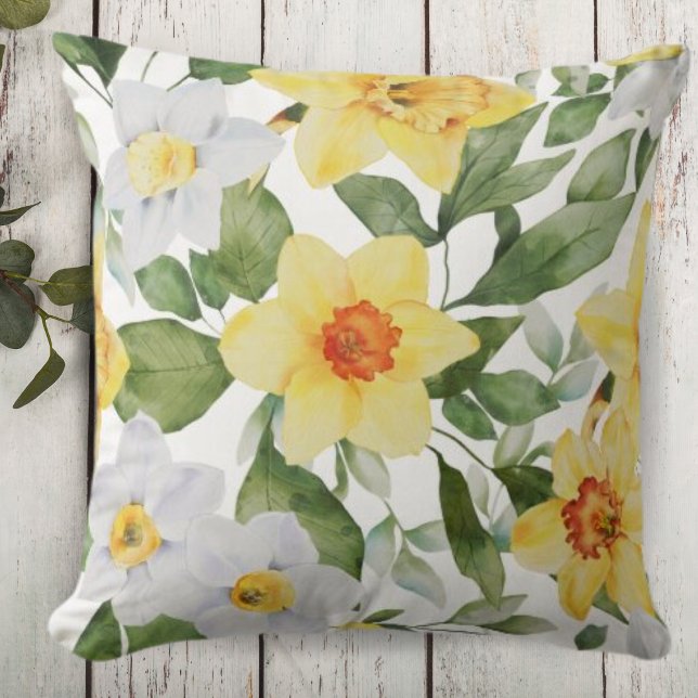 Vibrant Yellow and White Daffodil Floral Cushion (Creator Uploaded)