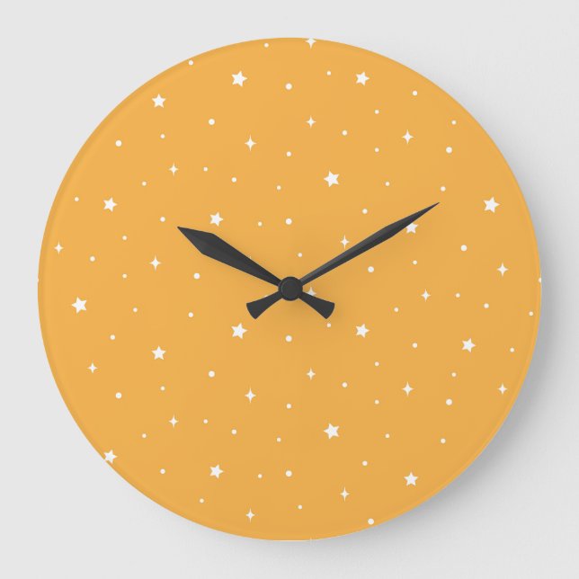 Vibrant Yellow And White Galaxy Stars Graphic Large Clock (Front)