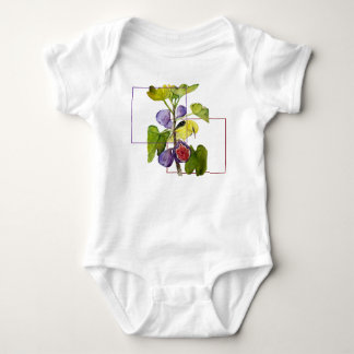 Vibrant Yellow Bird with Purple Figs Watercolor Baby Bodysuit