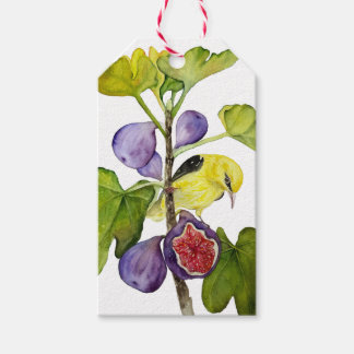 Vibrant Yellow Bird with Purple Figs Watercolor Gift Tags