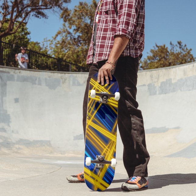 Vibrant Yellow Blue Motion Light Urban Abstract Skateboard (Outdoor 2)