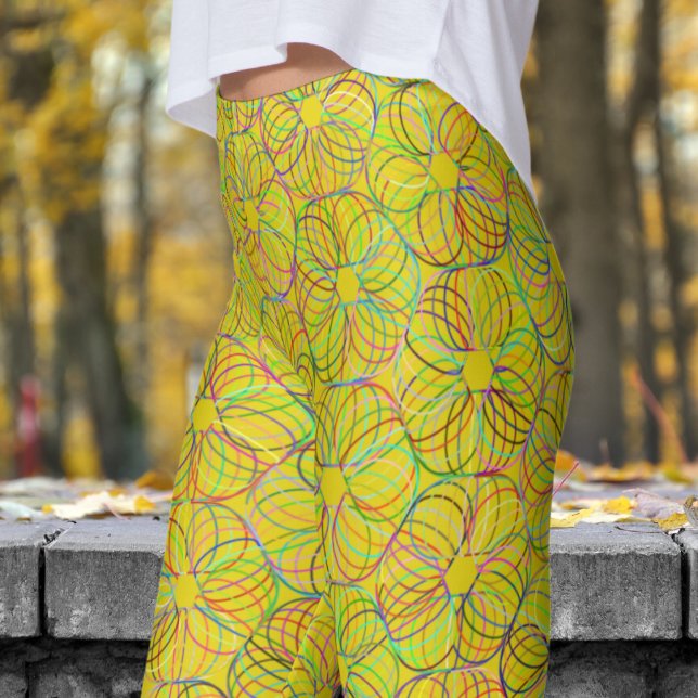 Vibrant Yellow Cyclic Chaos Pattern Leggings (Yellow Cyclic Chaos)