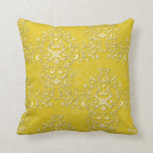 Vibrant Yellow Floral Damask Pattern Cushion