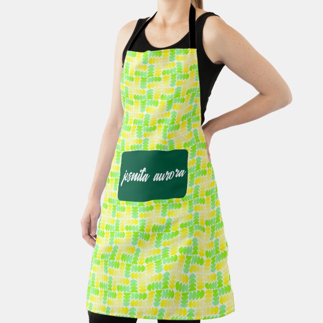 Vibrant Yellow & Green Geometric Cross Pattern Apron (Insitu)