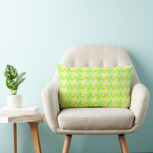Vibrant Yellow & Green Geometric Cross Pattern Lumbar Cushion