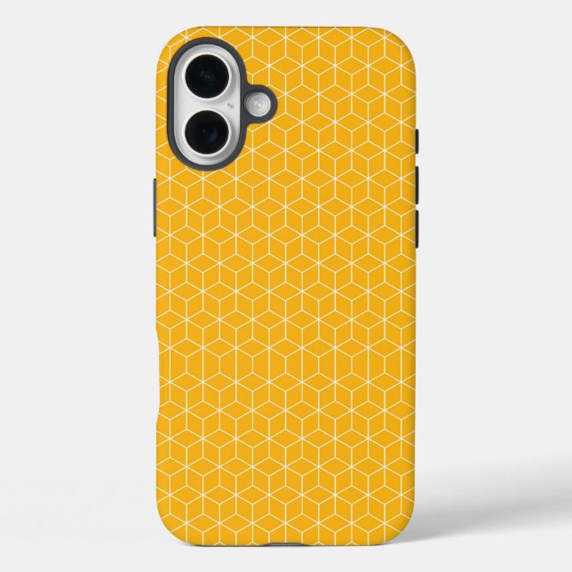 Vibrant Yellow Hexagonal Cube Pattern Design Case-Mate iPhone Case (Back)