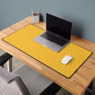 Vibrant Yellow Hexagonal Cube Pattern Design Desk Mat