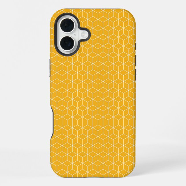 Vibrant Yellow Hexagonal Cube Pattern Design iPhone Case (Back)