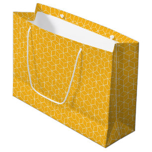 Vibrant Yellow Hexagonal Cube Pattern Design Large Gift Bag