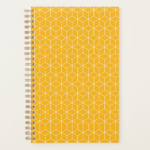 Vibrant Yellow Hexagonal Cube Pattern Design Planner