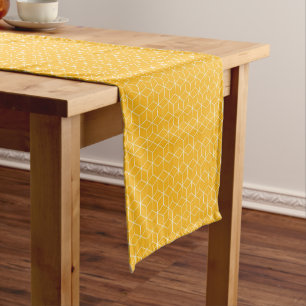 Vibrant Yellow Hexagonal Cube Pattern Design Short Table Runner