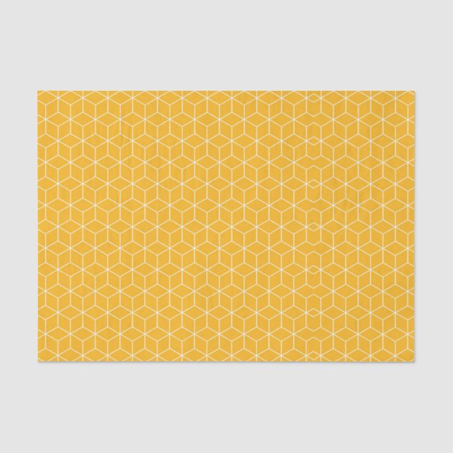 Vibrant Yellow Hexagonal Cube Pattern Design Tissue Paper (Front)