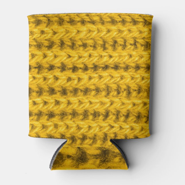 Vibrant Yellow Knitted Wool Texture Can Cooler (Front)