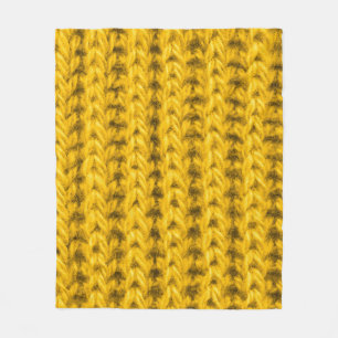 Vibrant Yellow Knitted Wool Texture Fleece Blanket