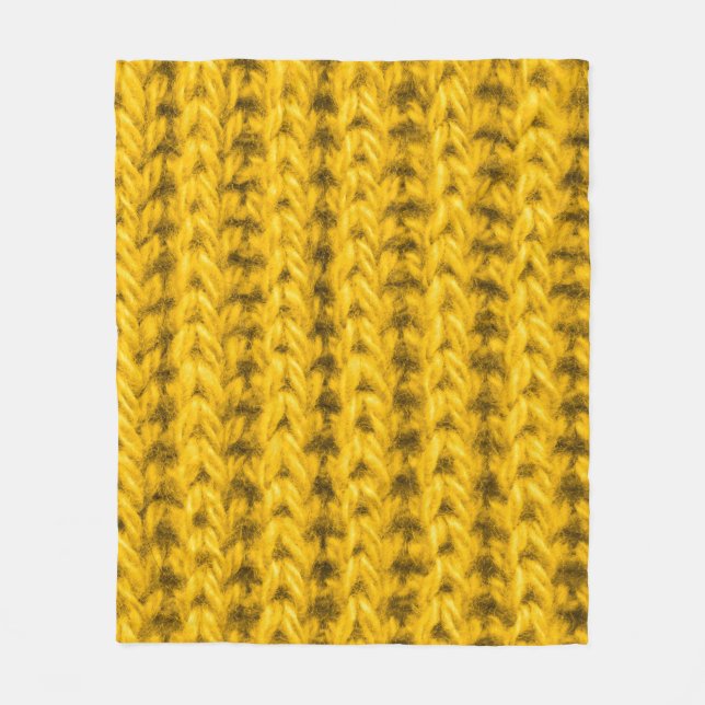 Vibrant Yellow Knitted Wool Texture Fleece Blanket (Front)